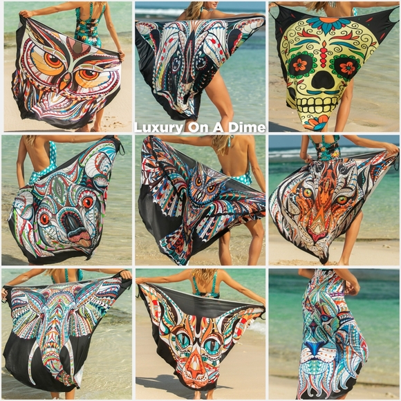 Colorful Swim Coverup Convertible Spaghetti Strap Swimwear Dress Sarong Lion - Picture 7 of 8